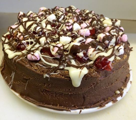 Chocolate, marshmallow and cherry Rocky Road Cake